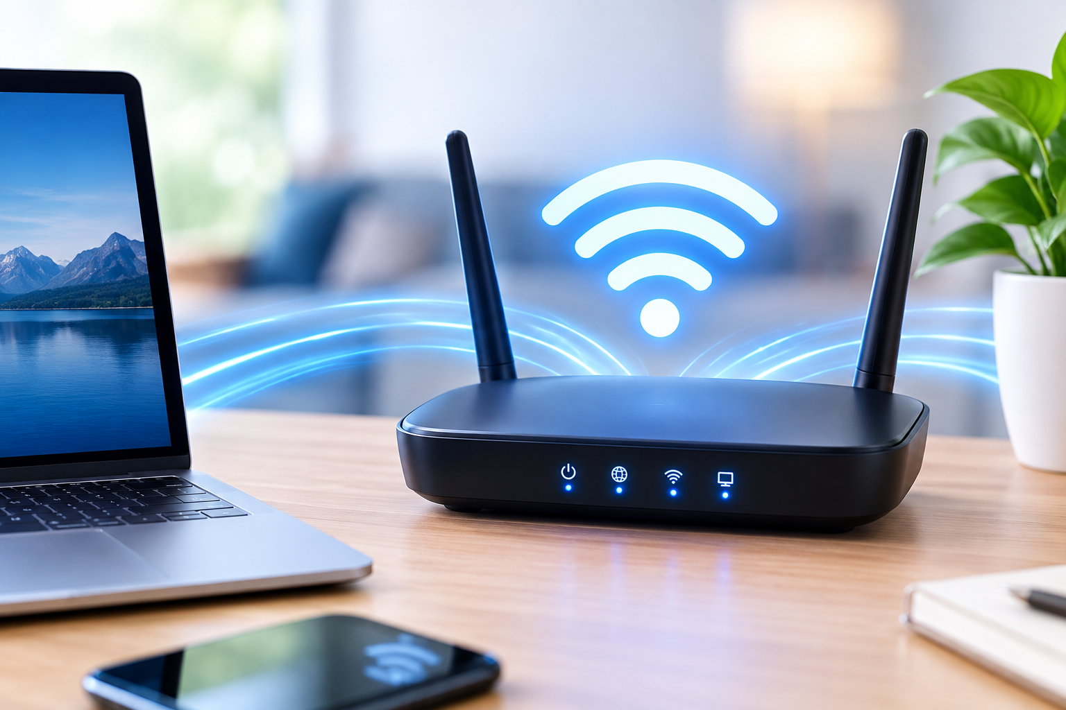 Technician setting up a home router